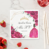 明るい赤紫色ピンクフローラプリンセスガウン金ゴールドキンセアニラ スタンダードランチョンナプキン (インサイチュ)