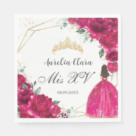 明るい赤紫色ピンクフローラプリンセスガウン金ゴールドキンセアニラ スタンダードランチョンナプキン
