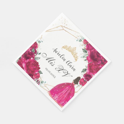 明るい赤紫色ピンクフローラプリンセスガウン金ゴールドキンセアニラ スタンダードランチョンナプキン (角)