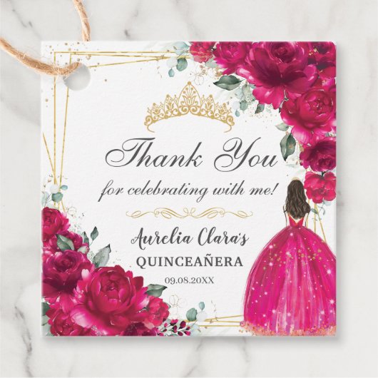 明るい赤紫色ピンクフローラプリンセスガウン金ゴールドキンセアニラ フェイバータグ (正面)