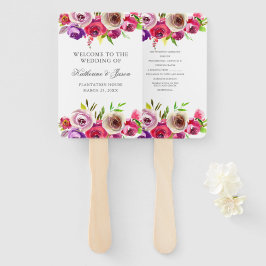 明るい赤紫色ピンクフローラロマンチックバラ庭園の結婚式 ハンドファン