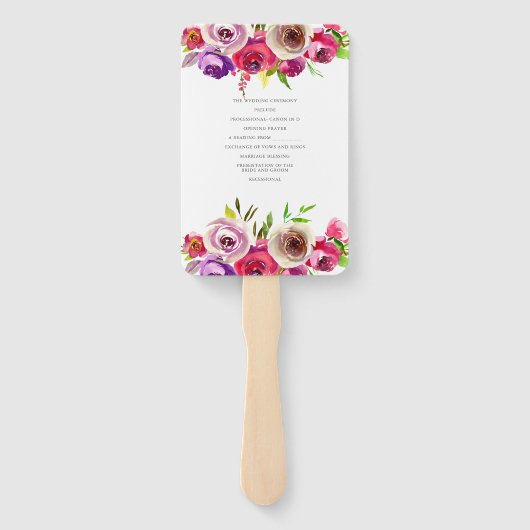 明るい赤紫色ピンクフローラロマンチックバラ庭園の結婚式 ハンドファン (裏面)