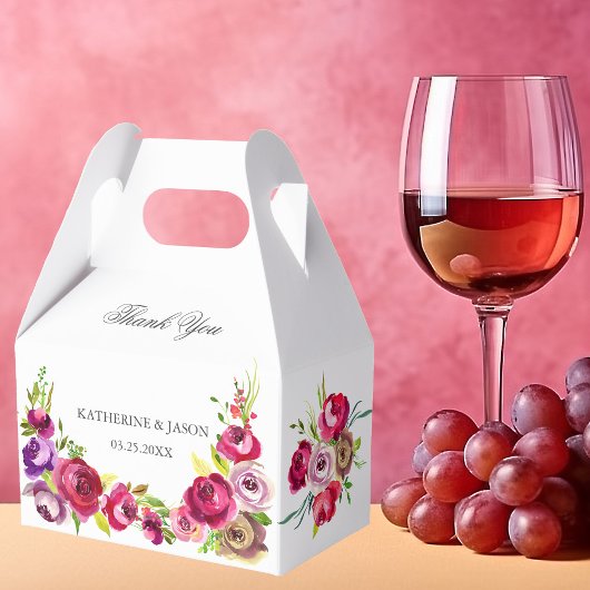 明るい赤紫色ピンクフローラロマンチックバラ庭園の結婚式 フェイバーボックス