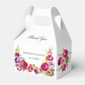 明るい赤紫色ピンクフローラロマンチックバラ庭園の結婚式 フェイバーボックス (正面サイド)