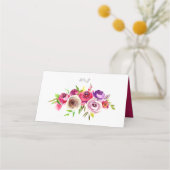 明るい赤紫色ピンクフローラロマンチック庭園の結婚式テーブル プレイスカード (裏面)