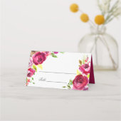 明るい赤紫色ピンクフローラロマンチック庭園の結婚式テーブル プレイスカード (正面)
