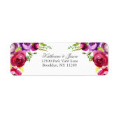 明るい赤紫色ピンクフローラ庭園の結婚式差出人住所 ラベル (正面)