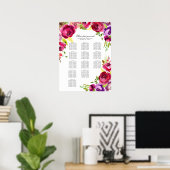 明るい赤紫色ピンクフローラ春の結婚式座席表 ポスター (ホームオフィス)