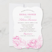 明るい赤紫色ピンクフローラ結婚牡丹ブライダルシャワー 招待状 (正面)