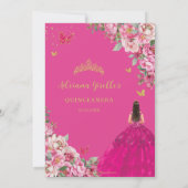 明るい赤紫色ピンクフローラ金ゴールドキンセアニラスウィート16 XV 招待状 (裏面)