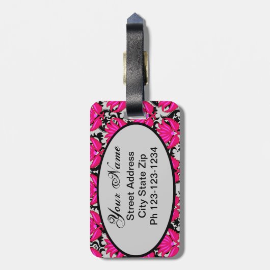 明るい赤紫色ピンクブラックグレーパリジャンダマスモノグラム ラゲッジタグ (裏面縦)