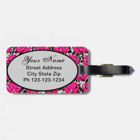 明るい赤紫色ピンクブラックグレーパリジャンダマスモノグラム ラゲッジタグ (裏面横)