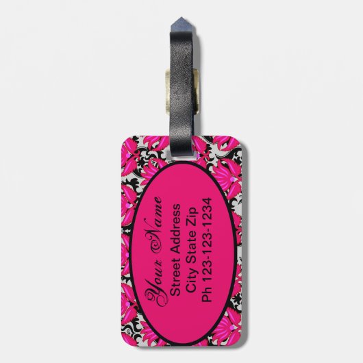 明るい赤紫色ピンクブラックグレーパリジャンダマスモノグラム ラゲッジタグ (裏面縦)