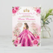 明るい赤紫色ピンクプリンセスフローラ金ゴールドキンセアニラ 招待状 (スタンド正面)