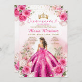 明るい赤紫色ピンクプリンセスフローラ金ゴールドキンセアニラ 招待状 (正面/裏面)