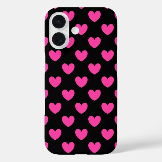 明るい赤紫色ピンクポルカハートオンブラックケースメイトiPhon Case-Mate iPhoneケース (裏面)