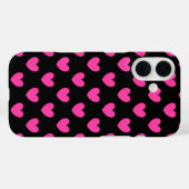 明るい赤紫色ピンクポルカハートオンブラックケースメイトiPhon Case-Mate iPhoneケース (裏面 (横))