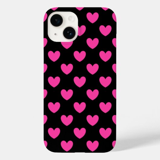 明るい赤紫色ピンクポルカハートオンブラックケースメイトiPhon Case-Mate iPhoneケース (裏面)