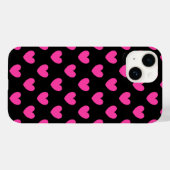 明るい赤紫色ピンクポルカハートオンブラックケースメイトiPhon Case-Mate iPhoneケース (裏面 (横))