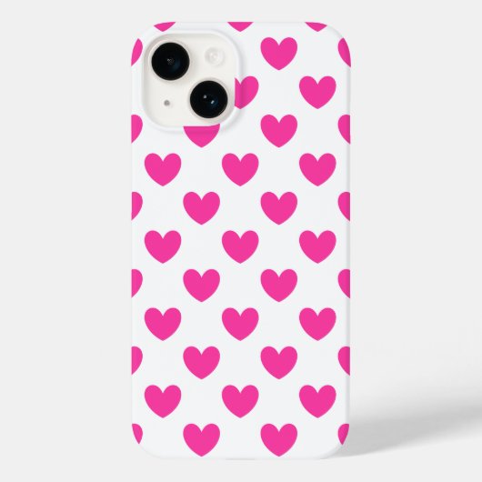 明るい赤紫色ピンクポルカハートオン白 Case-Mate iPhoneケース (裏面)