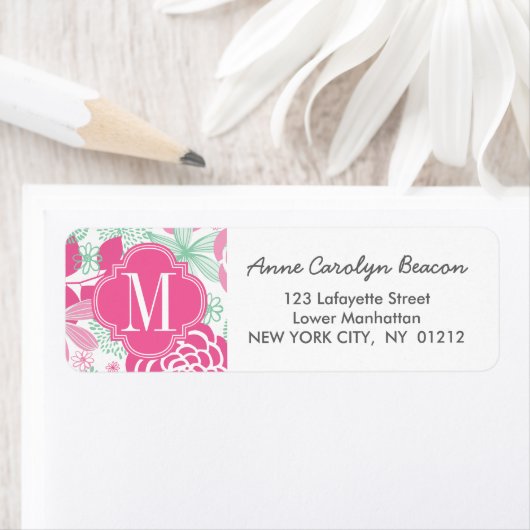 明るい赤紫色ピンクミントグリーンガーリーフローラ ラベル (インサイチュ)