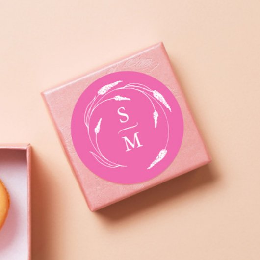 明るい赤紫色ピンクモノグラム結婚式用シール ラウンドシール