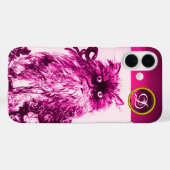 明るい赤紫色ピンクローズジェムストーンモノグラム付きキットン Case-Mate iPhoneケース (裏面 (横))