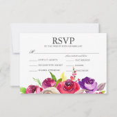 明るい赤紫色ピンクローズ庭園の結婚式ミールRSVPカード (正面)