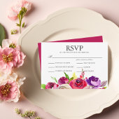 明るい赤紫色ピンクローズ庭園の結婚式ミールRSVPカード