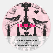 明るい赤紫色ピンクヴィンテージシャンデリア結婚バードズ ラウンドシール (正面)