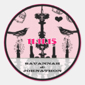 明るい赤紫色ピンクヴィンテージシャンデリア結婚バードズ ラウンドシール (正面)