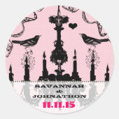 明るい赤紫色ピンクヴィンテージシャンデリア結婚バードズ ラウンドシール (正面)