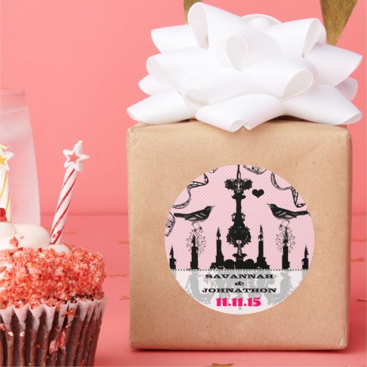 明るい赤紫色ピンクヴィンテージシャンデリア結婚バードズ ラウンドシール (パーティー)