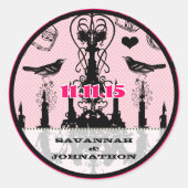 明るい赤紫色ピンクヴィンテージシャンデリア結婚バードズ ラウンドシール (正面)