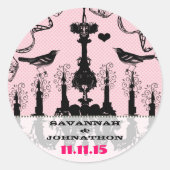 明るい赤紫色ピンクヴィンテージシャンデリア結婚バードズ ラウンドシール (正面)