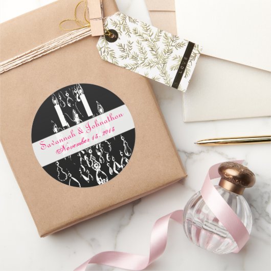 明るい赤紫色ピンクヴィンテージシャンデリア結婚式用シール ラウンドシール (ギフト)