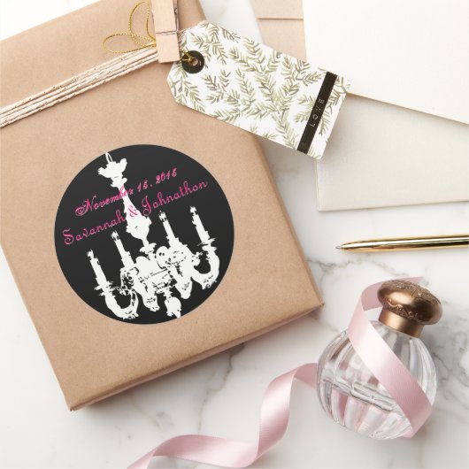 明るい赤紫色ピンクヴィンテージシャンデリア結婚式用シール ラウンドシール (ギフト)