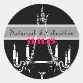 明るい赤紫色ピンクヴィンテージシャンデリア結婚式用シール ラウンドシール (正面)