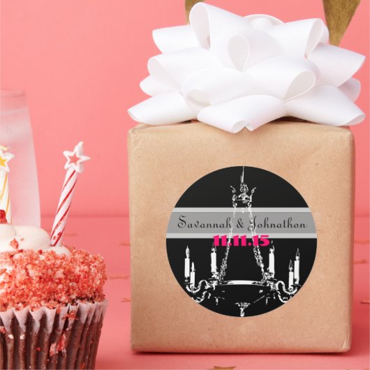 明るい赤紫色ピンクヴィンテージシャンデリア結婚式用シール ラウンドシール (パーティー)