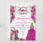 明るい赤紫色ピンク女性のカーボーイウエスタンチャロキンセアニェラ 招待状 (正面)