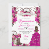 明るい赤紫色ピンク女性のカーボーイウエスタンチャロキンセアニェラ 招待状 (正面)