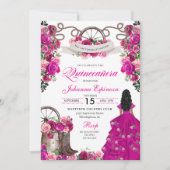 明るい赤紫色ピンク女性のカーボーイウエスタンチャロキンセアニェラ 招待状 (正面)