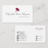 明るい赤紫色ピンク水彩フローラ名刺 名刺 (正面/裏面)