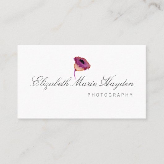 明るい赤紫色ピンク水彩フローラ名刺 名刺 (正面)