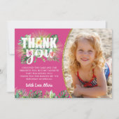 明るい赤紫色ピンク熱帯フローラビーチパーティー写真 サンキューカード (正面)