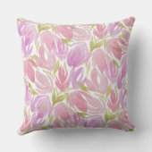 明るい赤紫色ピンク紫の水彩花のパターン クッション (裏面)