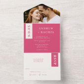 明るい赤紫色ピンク結婚ブロックの写真 オールインワン招待状 (内側)