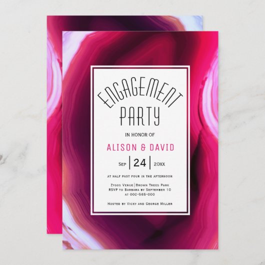 明るい赤紫色ピンク酸結婚エステル婚約パーティ 招待状 (正面/裏面)