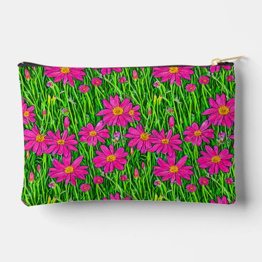 明るい赤紫色ピンク野の花 アクセサリーポーチ (裏面)