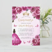 明るい赤紫色ピンク金ゴールドフローラウォーターカラーキンセアニラ 招待状 (スタンド正面)